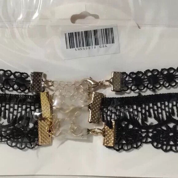 A’GACI Adjustable Length Black Lace Chokers w/Gold Tone Clasp 3 Piece Set - Picture 3 of 5